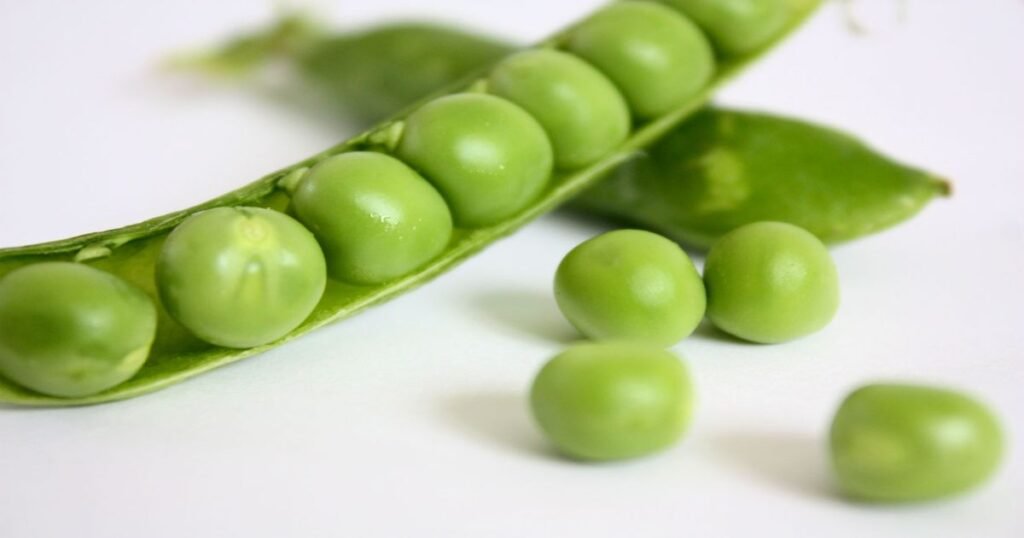 A bowl of fresh green peas ready to be cooked.